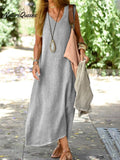 Summer Cotton And Linen Solid Colour Long Dress