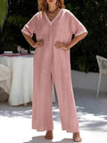 Women's Solid-Color Wide-Leg Jumpsuit