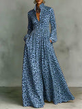 Women's Leopard Print Shirt-collar Long-sleeve Casual Loose A-line Dress