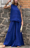 Women's Solid Color Casual Loose Stylish Sleeveless Top Pants Two Piece Suit