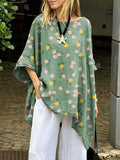 Women's Floral Art Print Casual Cotton Long Shirt