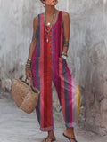 Women's Vintage Rainbow Art Print Casual Jumpsuit