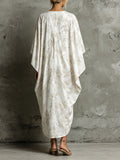 White & Beige Floral Print Kaftan Dress