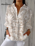 Women'sVintage Floral Art Print Casual Linen V-neck Shirt