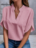 Women's Summer Solid colour V-Neck Loose Linen Shirt