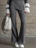Sporty Retro Lace Embroidery Dark Gray Cotton Blend Long-Sleeve Sweatshirt And Flared Pants Set