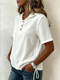 Women's Retro Loose-fit V-neck Hooded T-shirt — Solid Color Casual Short Sleeve
