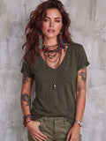 Casual Cozy V-neck Cotton T-shirt