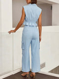 Women's Art Ruffle Stylish Casual Top And Pants Cotton Linen Two-piece Set