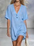 Women's Solid Color Art Casual Sexy V-Collar Short Dress