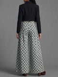 Retro Plaid Print Wide-leg Jeans