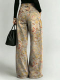Women's Retro Pattern Printed Stylish Cutout Casual Denim Jeans
