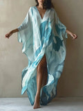 Women's Artistic Watercolor Print Vacation-style Maxi Dress
