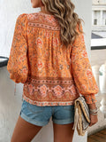 Women's Chic Floral Lantern Sleeves And Tie Detail Print Blouse