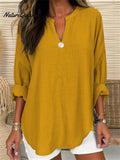 Women's Retro Casual V-Neck Solid Color One-Button Top